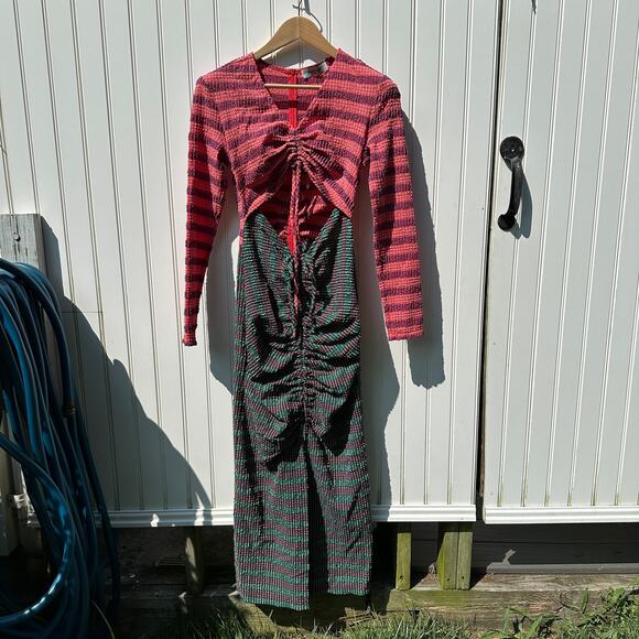 Rachel Comey Lamarr Dress Green Multi Stretchy Stripe Seersucker Size 6 NWT $595 - Picture 6 of 16